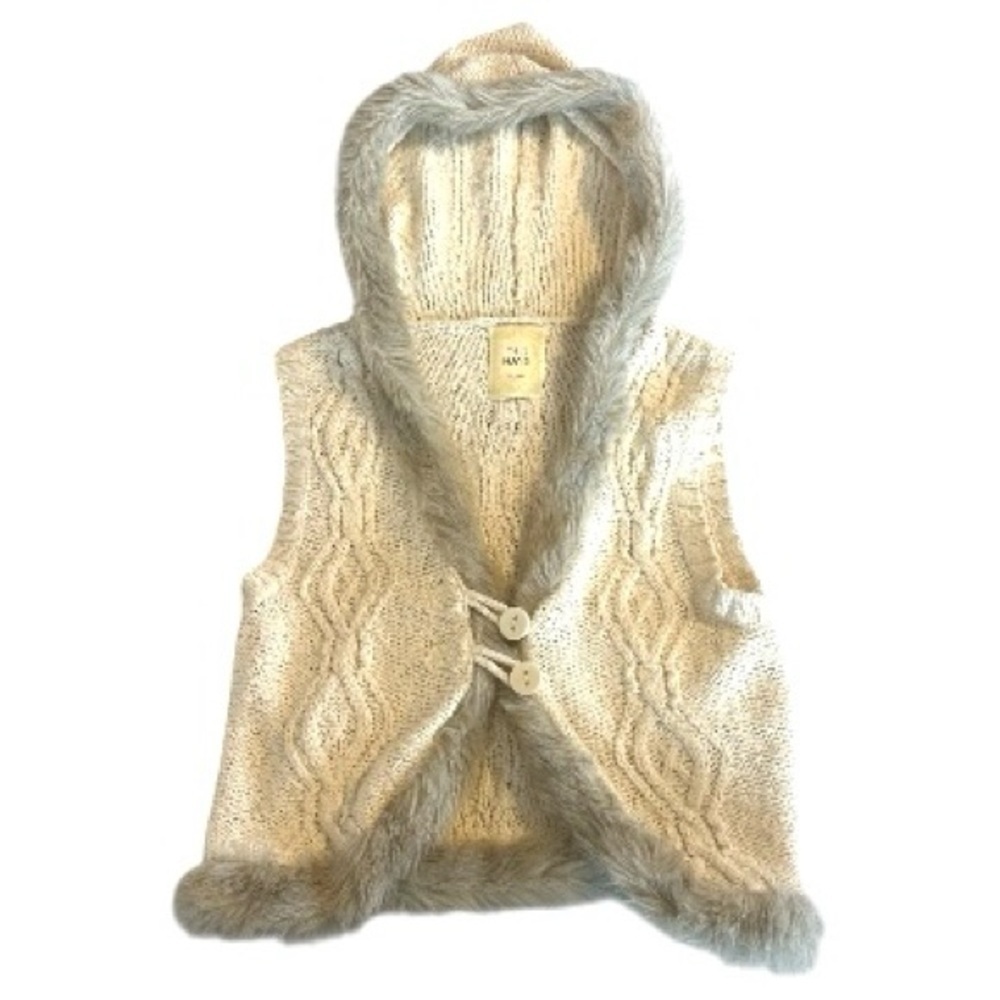 Old Navy Vintage Y2K Hooded Cable Knit Vest with Faux Fur Trim Size L
